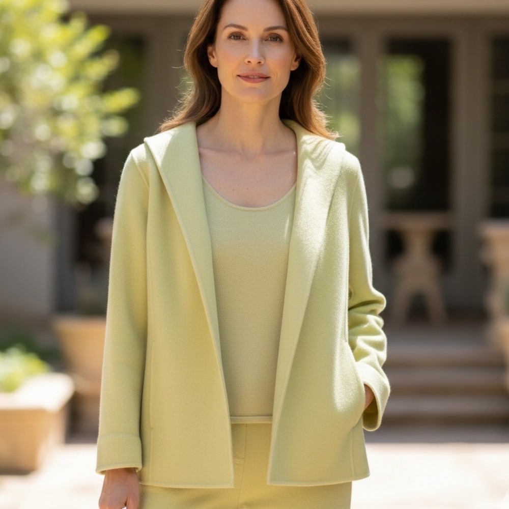 Y2K Eileen Fisher 2 Pc Set Jacket Tank Light Pistachio Merino Wool Hong Kong XS